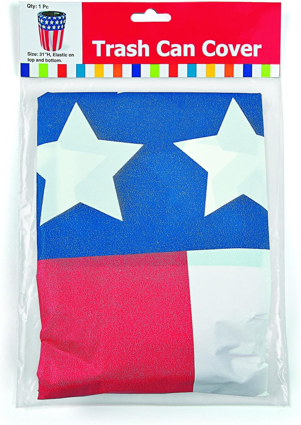 Fun Express Stars & Stripes Plastic Trash Can Cover, 1 Cover | Great for Cookouts, 4th of July Decoration, Memorial Day Events, Veteran's Day Events