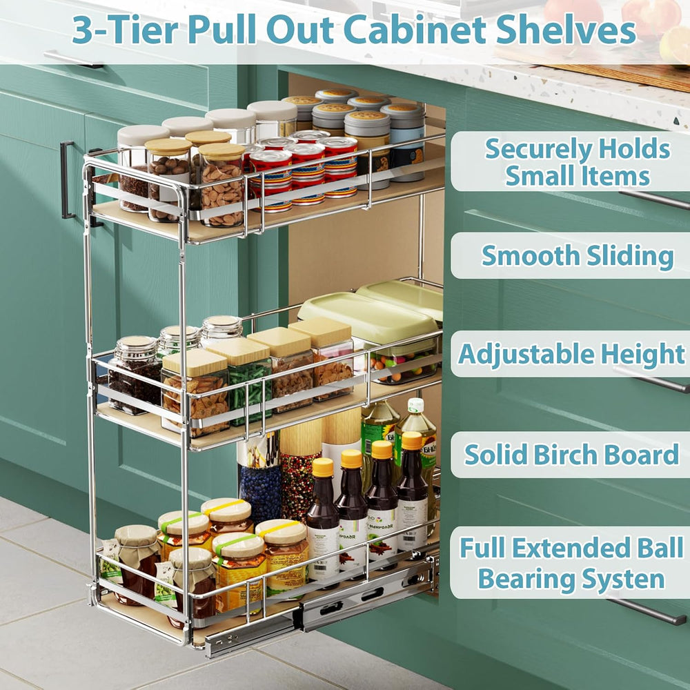 Pull Out Spice Rack Cabinet Organizer 8" W x 20½" D, 3 Tier Heavy D...