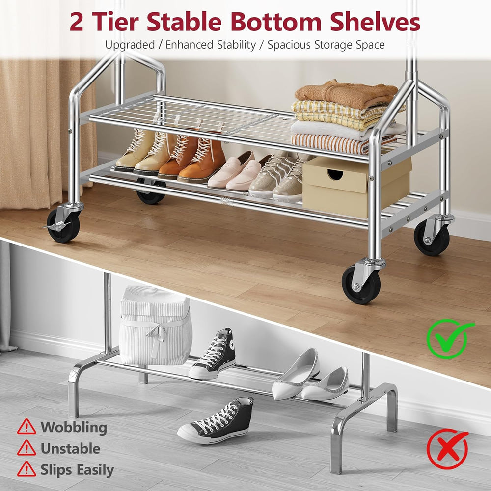 Tajsoon Clothes Rack with 2 Shelves, Heavy Duty Load 350 LBS, Chrome