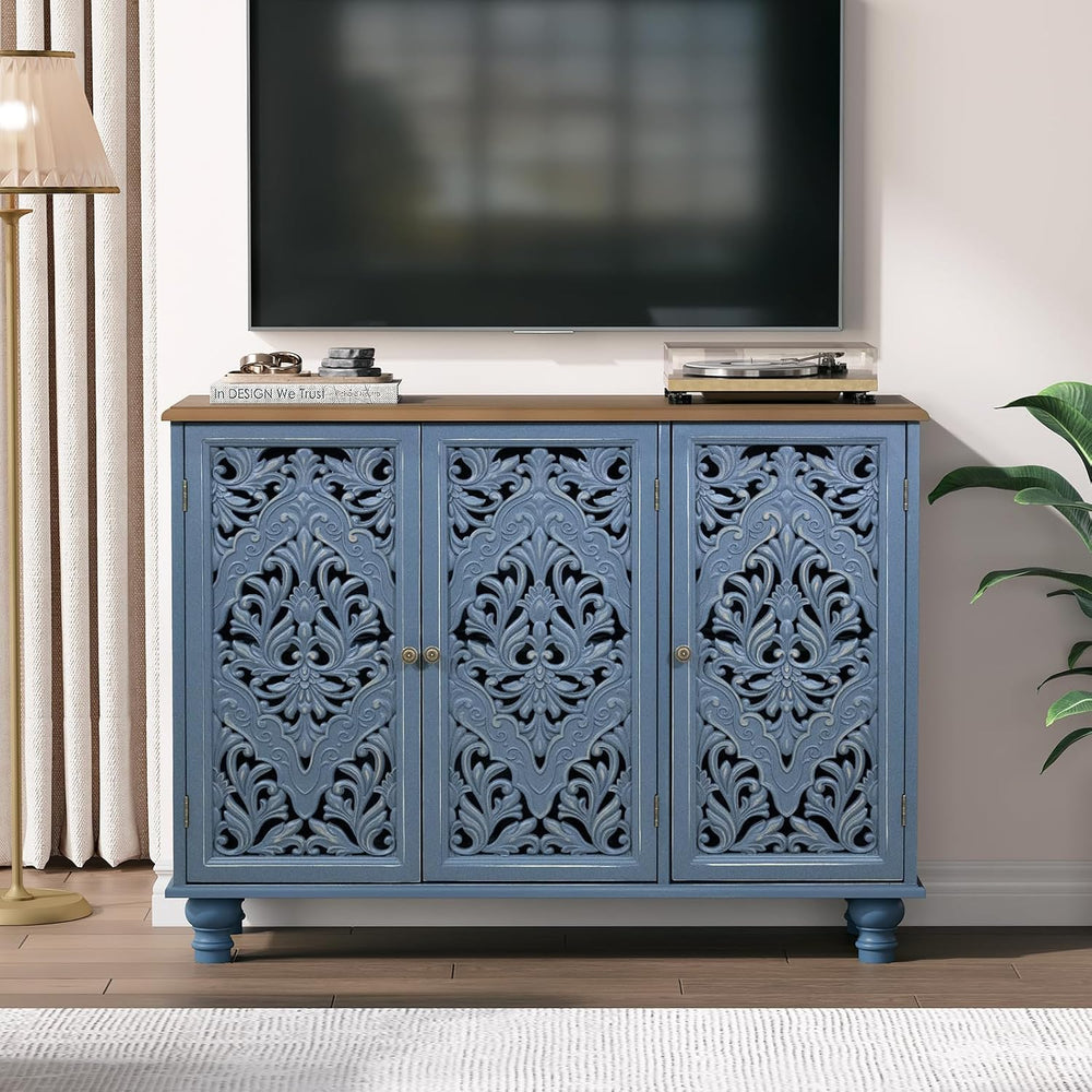 JOINICE 42.5" Accent Storage Cabinet with 3 Doors for Living Room,Blue