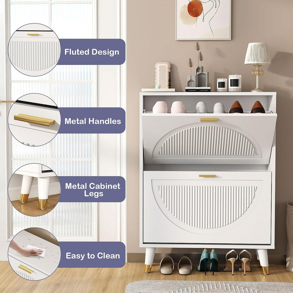 Shoe Cabinet Storage for Entryway: 24" White Shoe Storage Cabinet