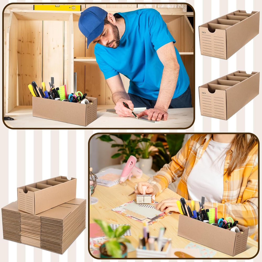 Watersay 60 Sets Cardboard Parts Bins Boxes with Dividers 12 x 4 x 4 Inches