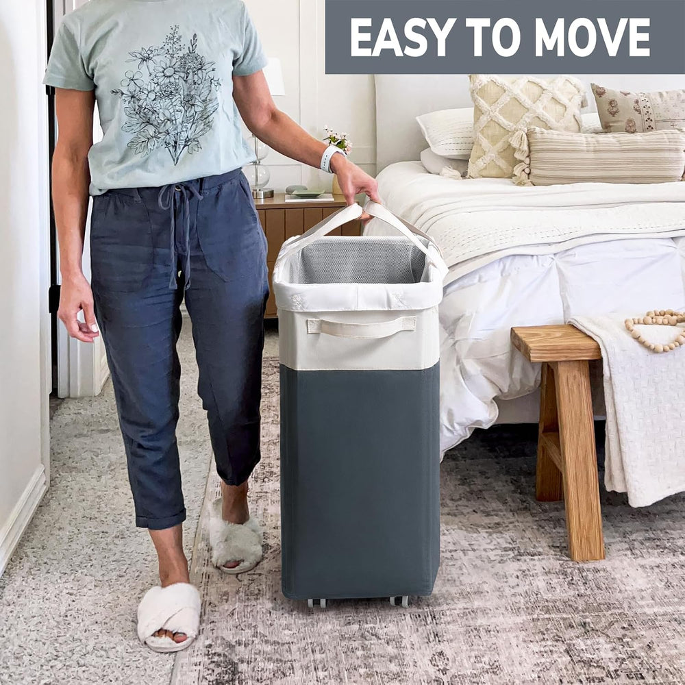 Goodpick 2-Pack Rolling Laundry Basket with Wash Bag, Hamper for Dorm, 75L