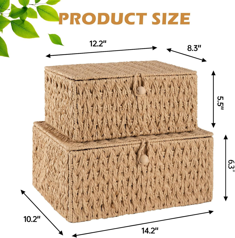 OIAHOMY Wicker Storage Basket with Lid & Lock, Lidded Storage Bins, Decor...