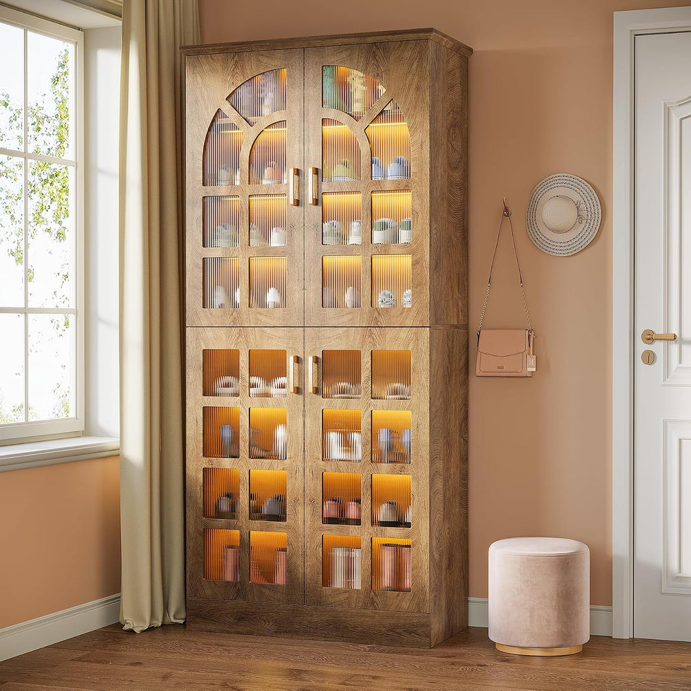 Tribesigns Tall Shoe Cabinet with Doors & Led Light, 8-Tier, Modern
