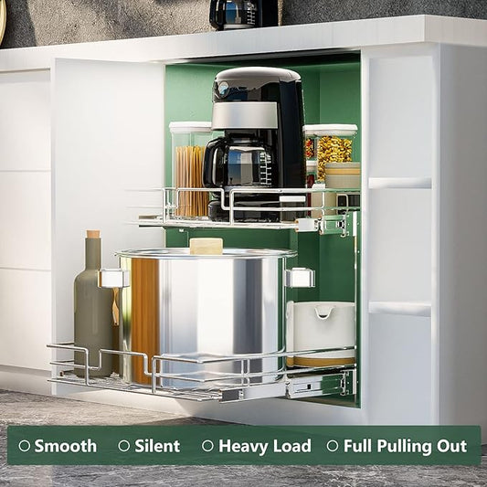 LOVMOR 2 Tier Individual Pull Out Cabinet Organizer 15½" W x 21½" D, Slide Out - Image 2