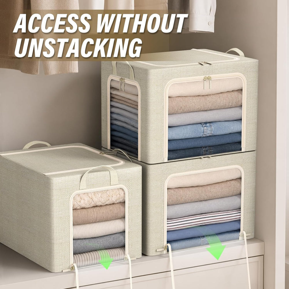 Furnhome 3-Side Access Clothes Storage Bins with Metal Frame, Foldable Fabric...
