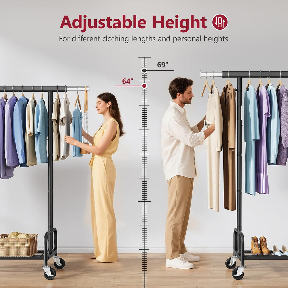 Tajsoon Clothes Rack with Shelf, Adjustable Heavy Duty Load 300 LBS, Black