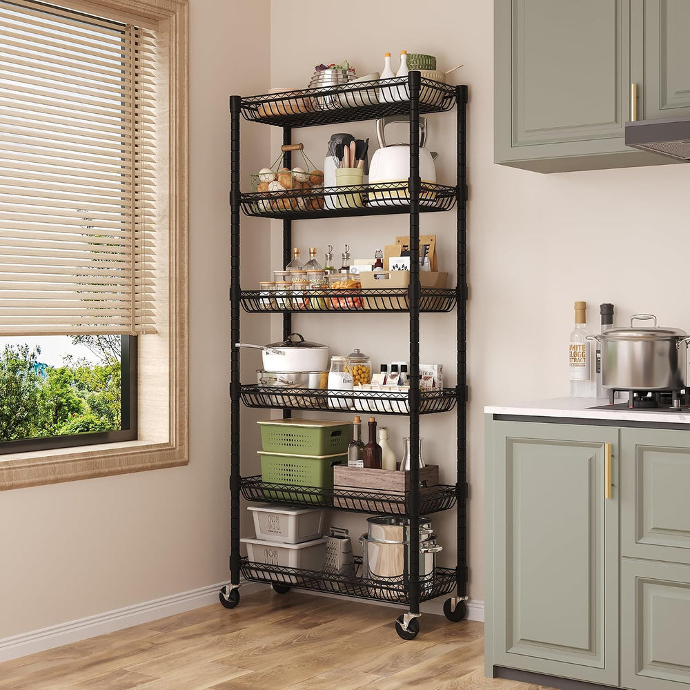6-Tier Rolling Storage Shelves with Wire Baskets,30 x 13.5 x 65in