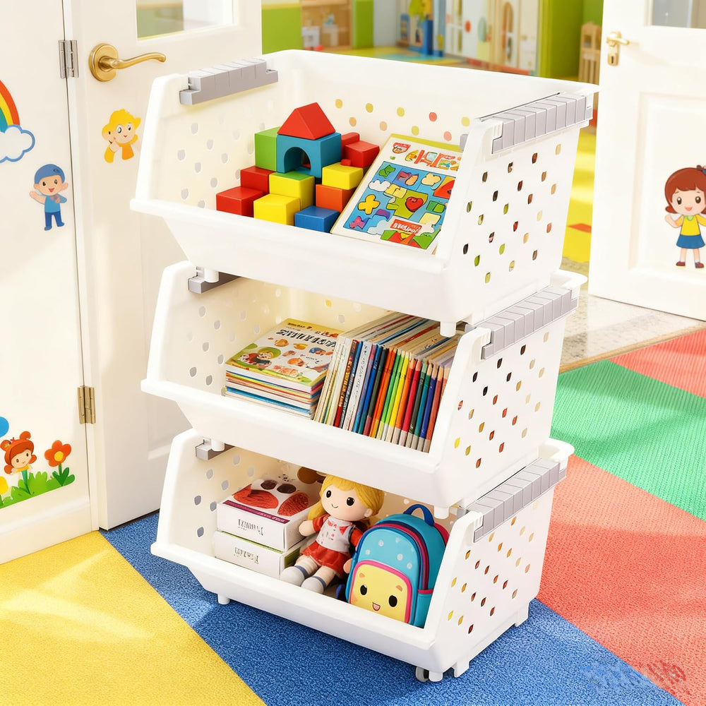 Stackable Pantry Storage Baskets, 3-Pack Snack Storage Baskets