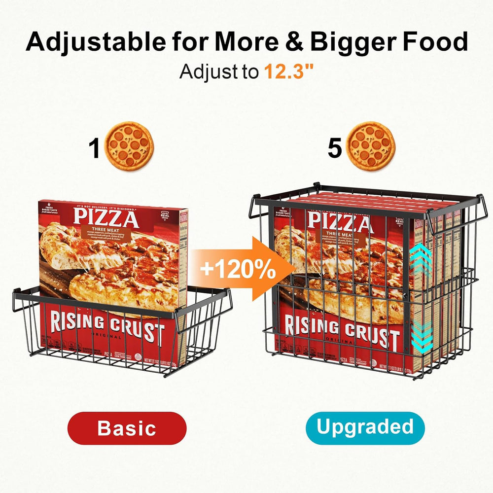 iSPECLE Freezer Organizer Bins - Height-Adjustable Holds 12" Pizza, 4 Pack