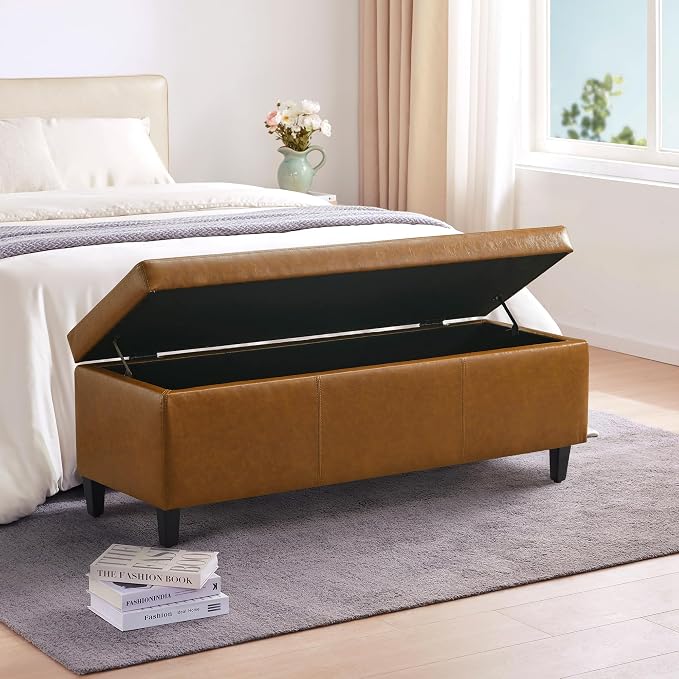 HUIMO Faux Leather Storage Ottoman Bench 50.3 Inch Extra Long PU Upholstered