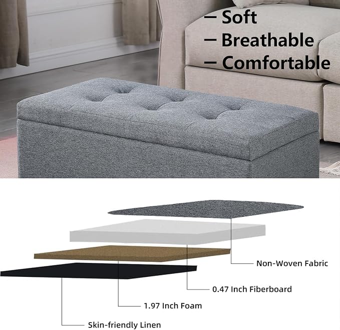 Storage Ottoman Bench with 2.56-inch Thick Seat, 31.5 inch Nesting Ottoman Set - Image 6