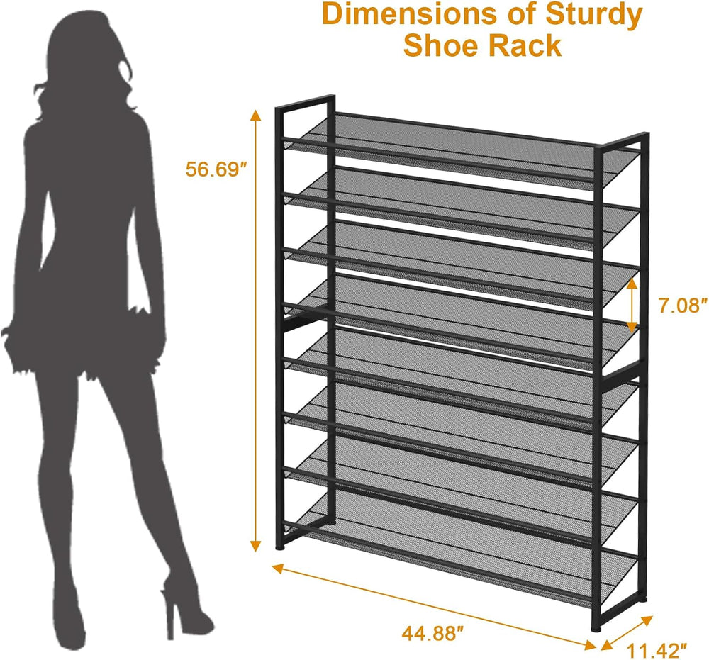 Large Shoe Rack 8 Tier Shoe Organizer, Heavy Duty Metal 4-Tier Stackable Shoe...