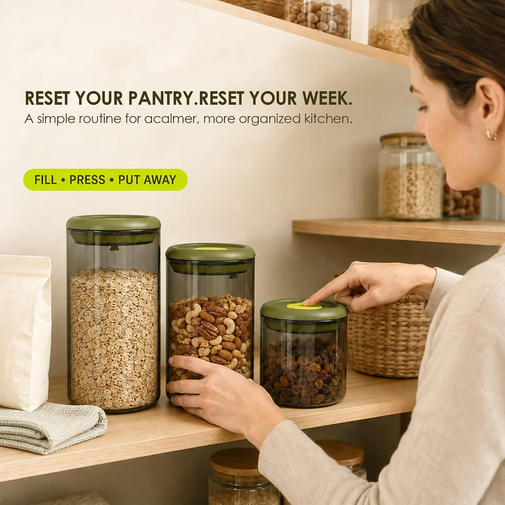 Glass Pantry Storage Containers (0.6qt/0.8qt/1.2qt) Set of 3,Round