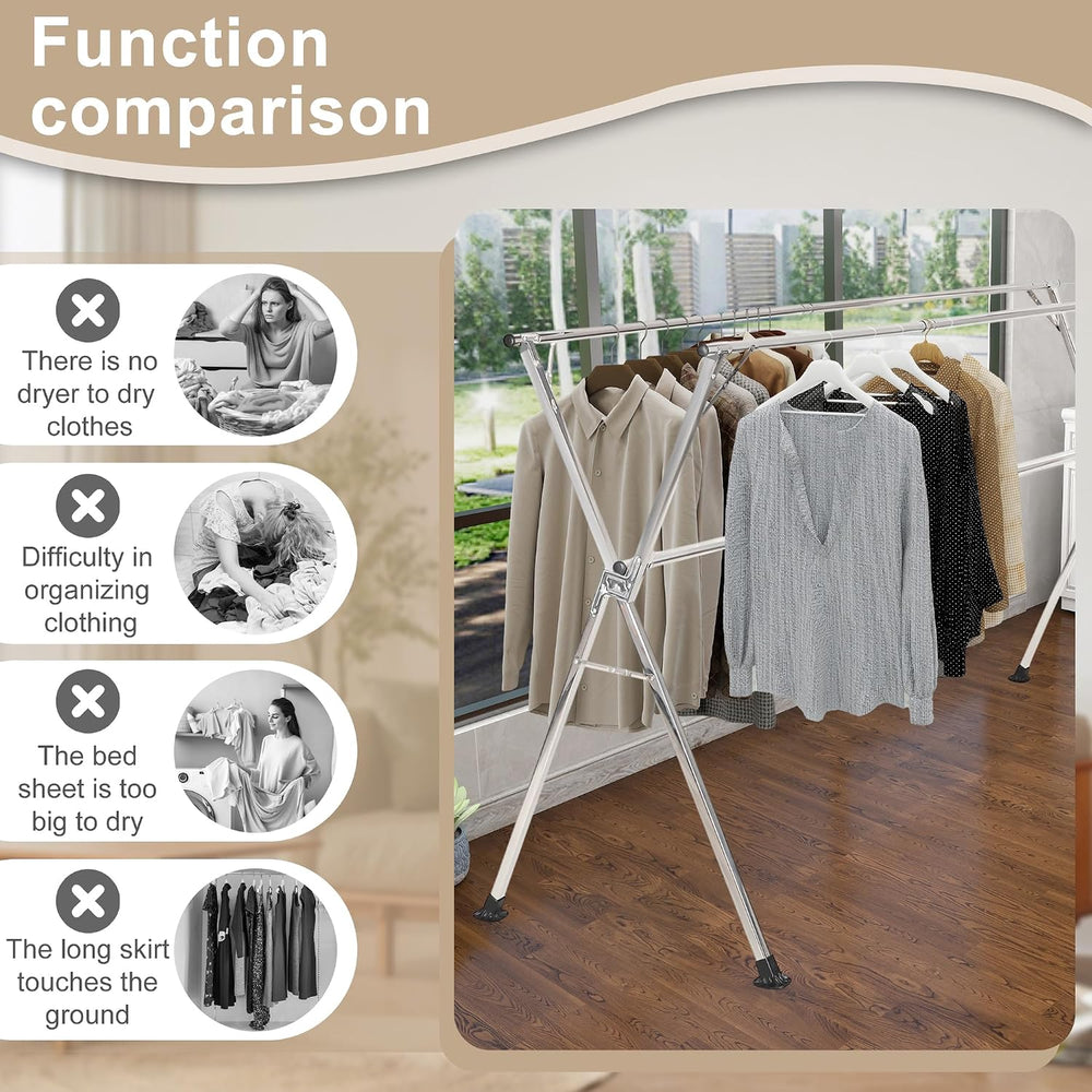 Stainless Steel Clothing Rack, Clothes Drying Rack Foldable, Anti Slip Laundr...