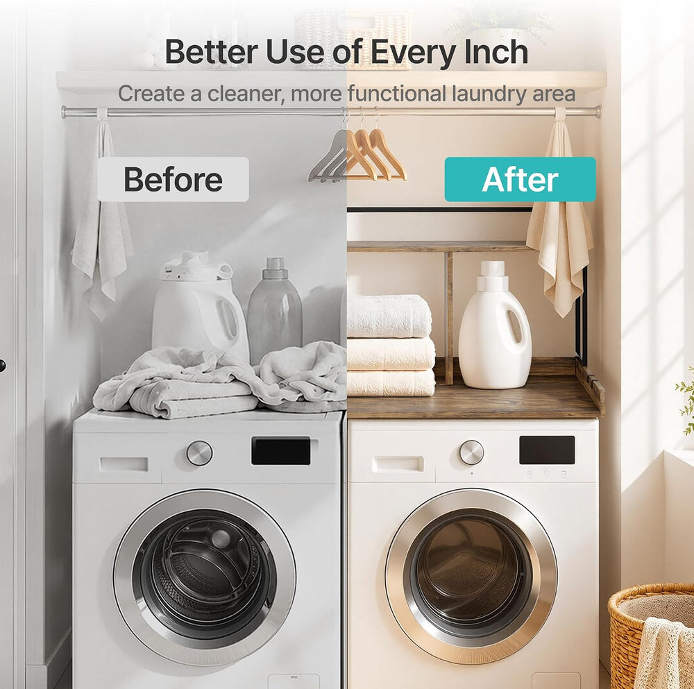 PEGZONE Washer Dryer Countertop Water Resistant Adjustable Hooks Brown