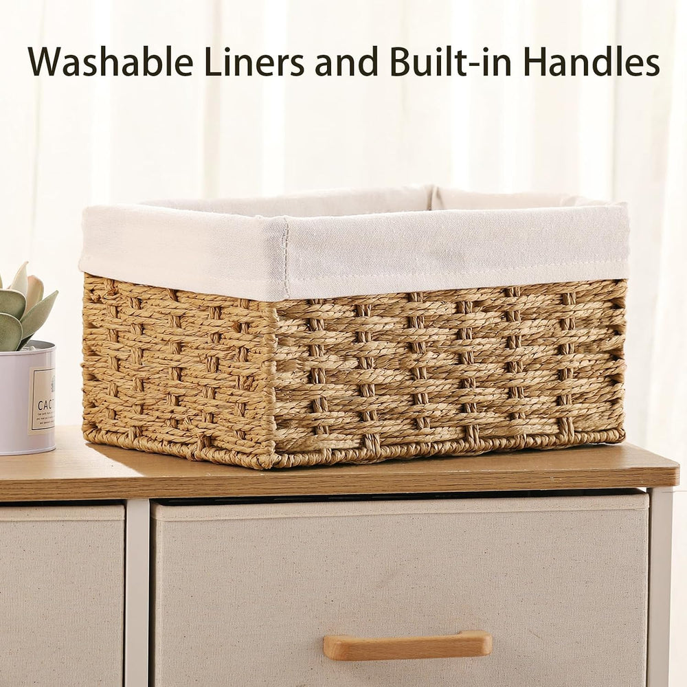 Vagusicc Wicker Storage Basket, 3-Pack Woven Paper Rope Wicker Baskets with H...