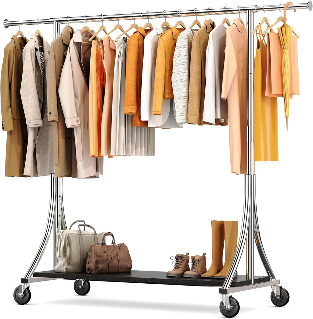 HOKEEPER Clothes Rack with Wood Shelves Load 500LBS Height Adjustable