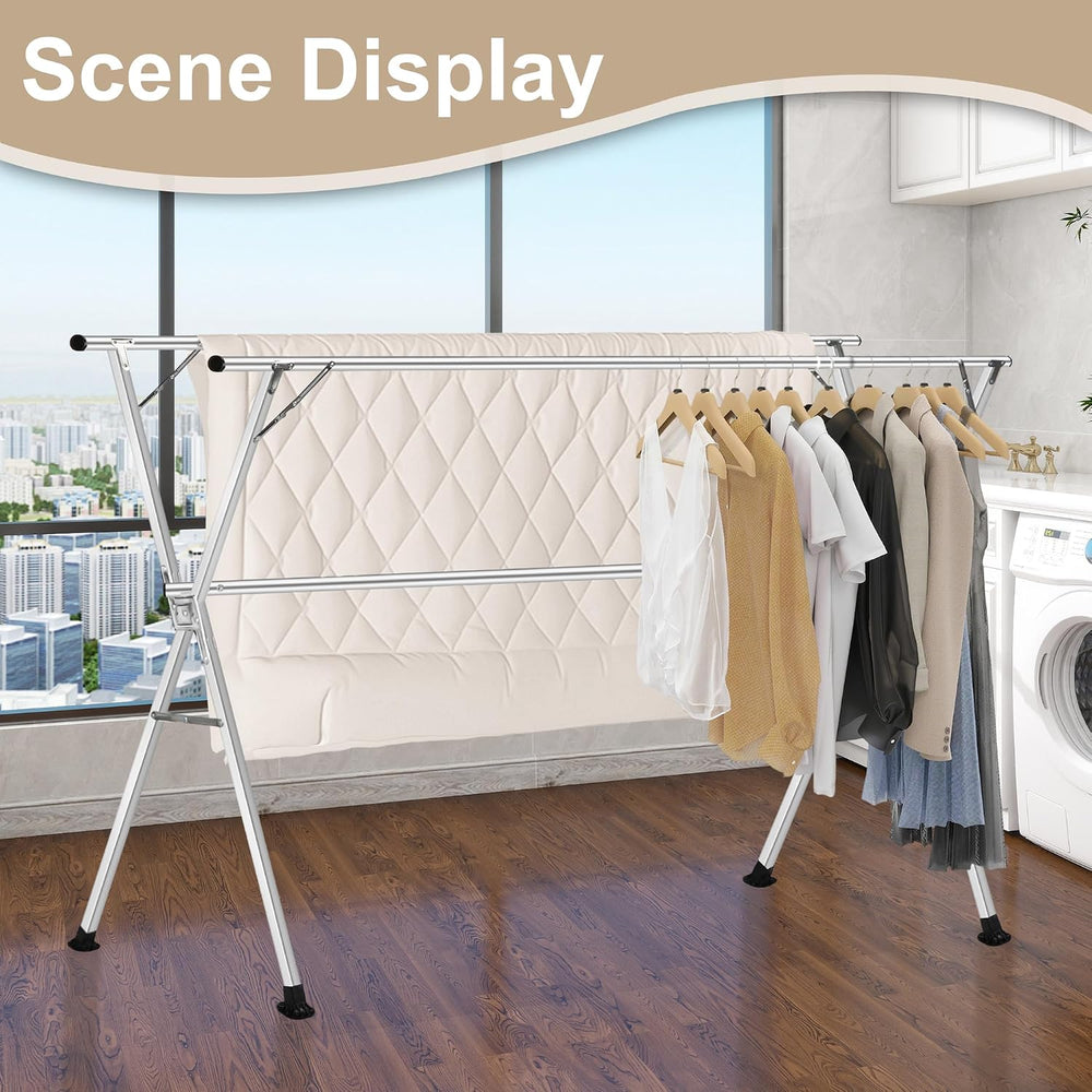 Stainless Steel Clothing Rack, Clothes Drying Rack Foldable, Anti Slip Laundr...