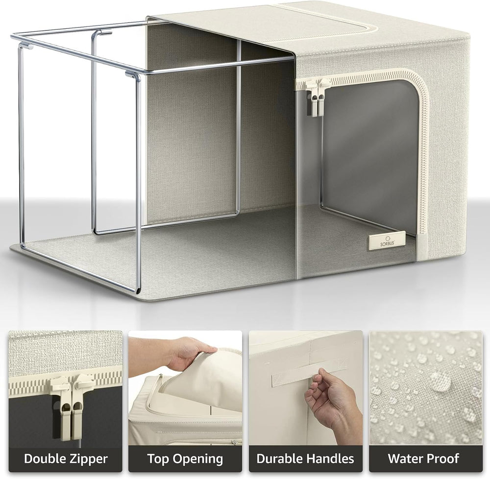Sorbus Clothes Storage Bins with Metal Frame, Clear Window (6 Pack, Beige)