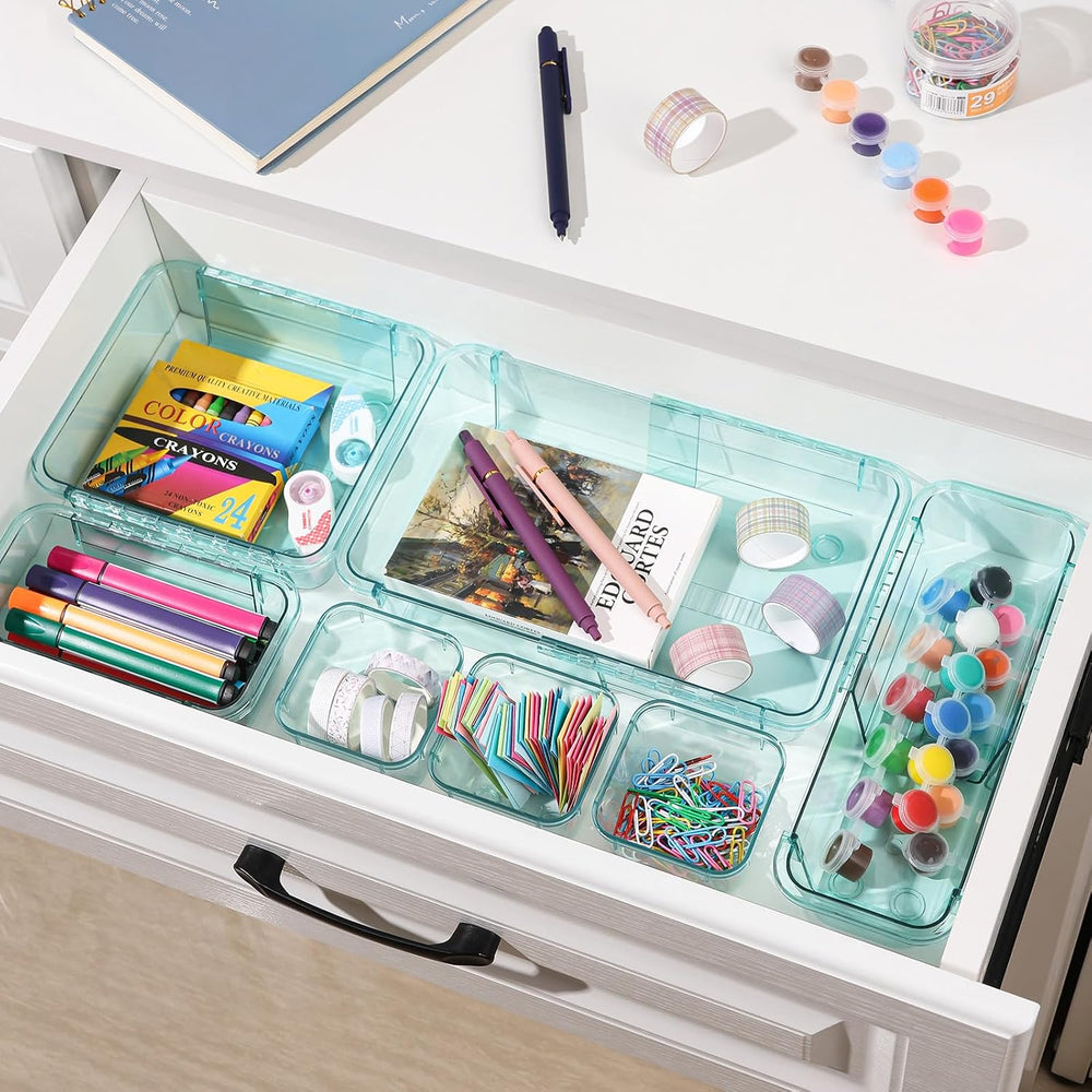 25 Pcs Clear Drawer Organizer, Adjustable Drawer Storage Box, 3-Size Desk Dra...