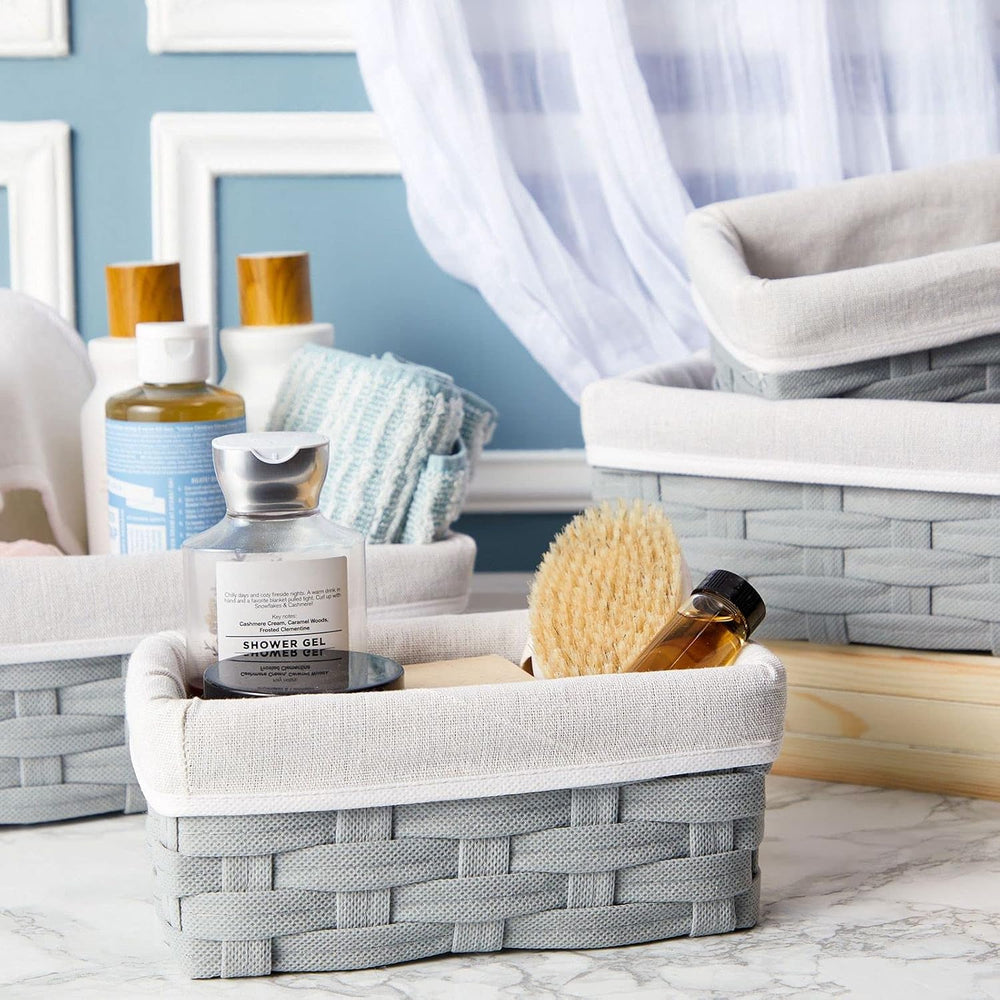 Juvale Wicker Nesting Baskets with Cloth Lining - 5-Pack Gray Rectangular Set...