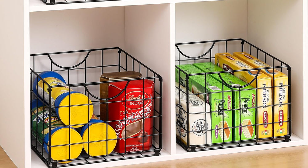 Metal Wire Basket Organizer Foldable Set of 6, Food Storage Mesh Bin with PVC...