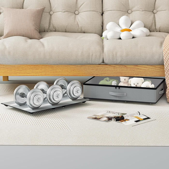 EE-RoomWorld Under Bed Storage with Wheels, No Assemble Required 5.5 inches height grey under bed storage bins,Low Profile Rolling Underbed Shoe Storage containers,dorm underbed storage drawers