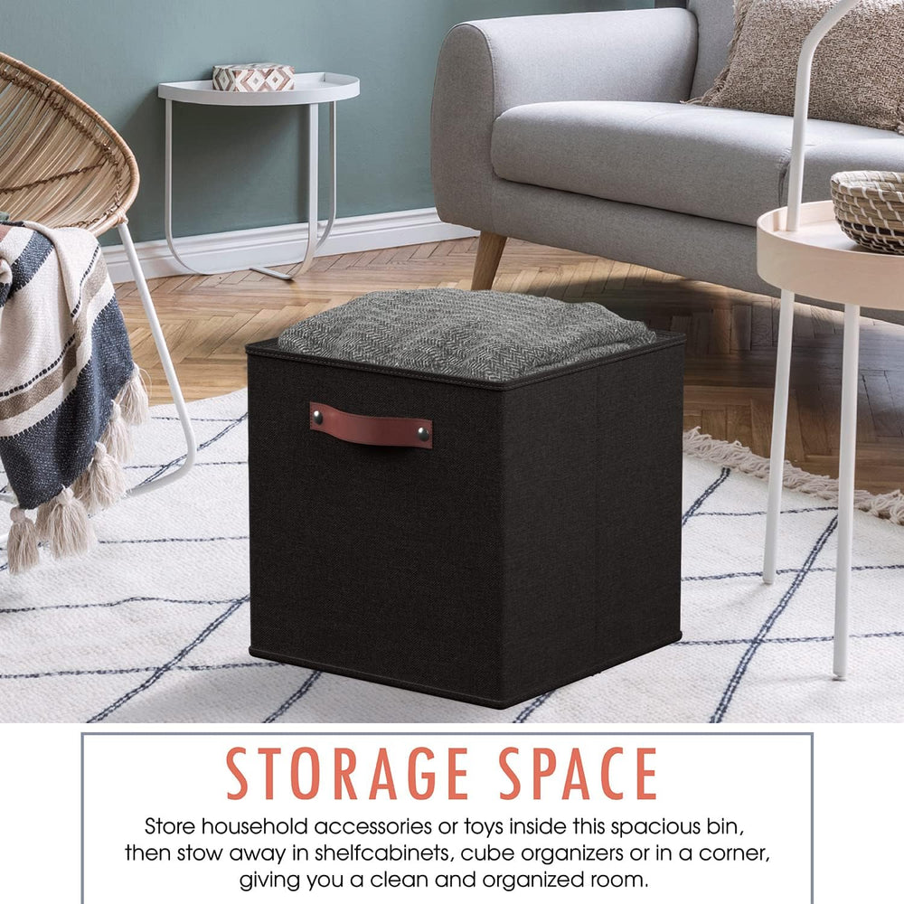 Ornavo Home 11x11 Foldable Fabric Storage Cube Bins, 6 Pack, Black