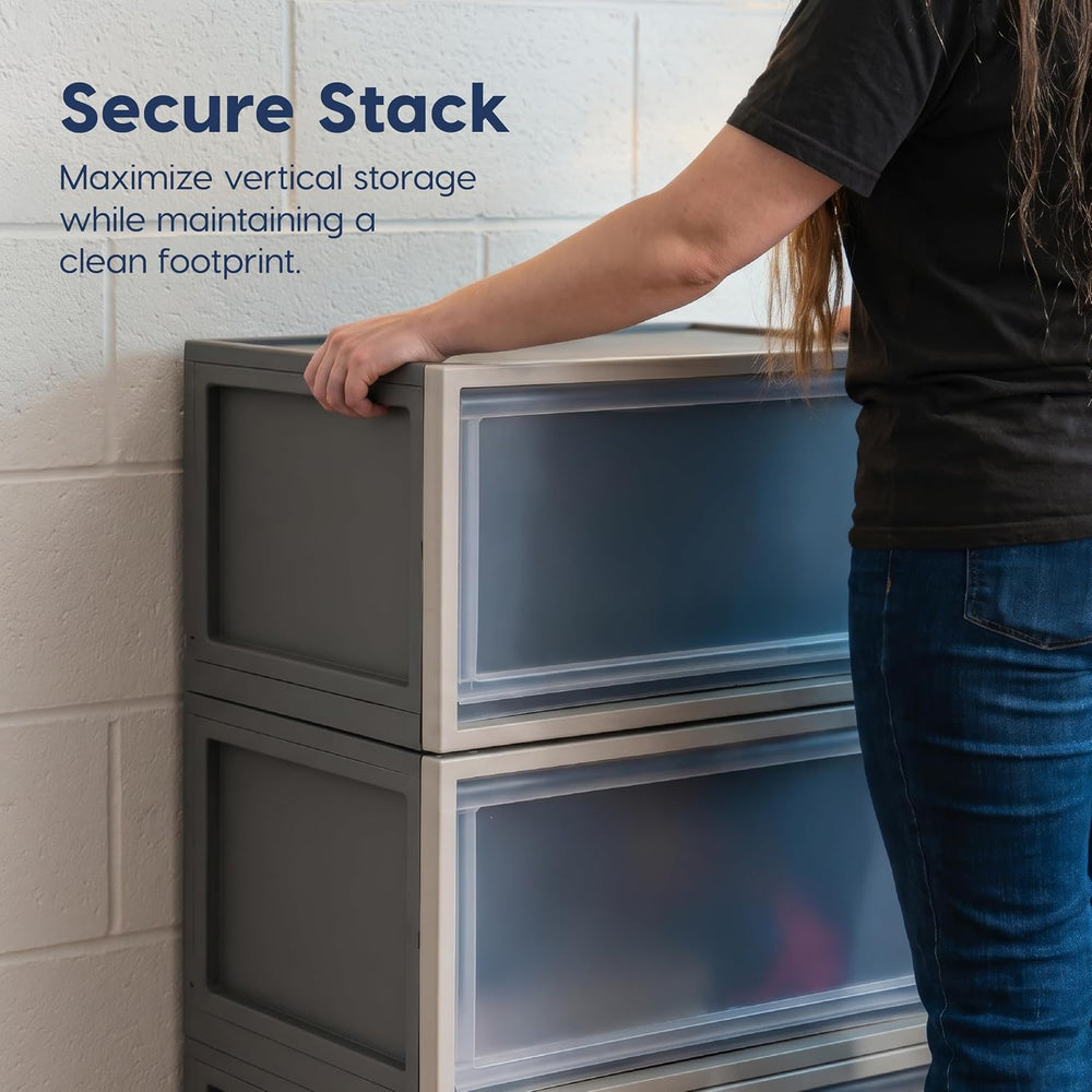 IRIS USA 53 Qt Stackable Storage Bins, 3-Pack, Front Access, Gray