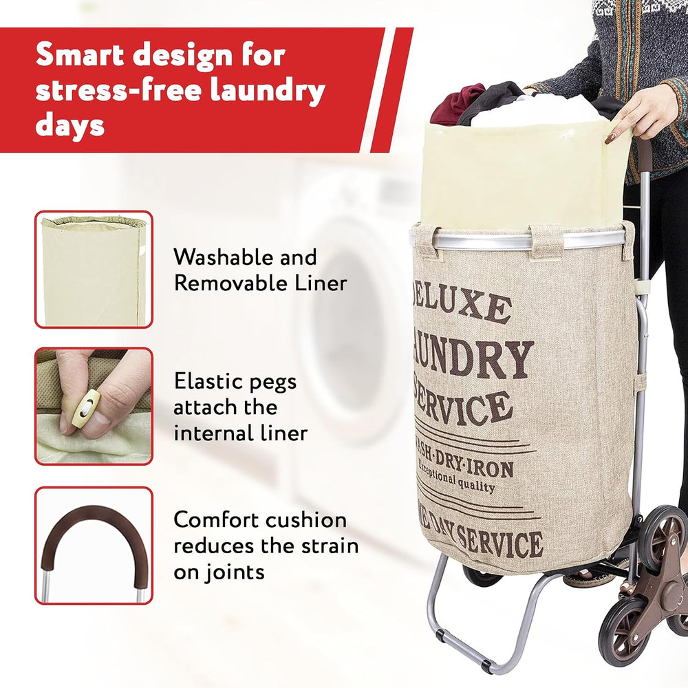 dbest products Stair Climber Laundry Trolley Dolly, Beige Laundry Bag Hamper ...