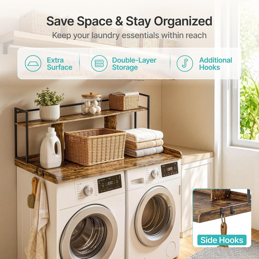 PEGZONE Washer Dryer Countertop Water Resistant Adjustable Hooks Brown
