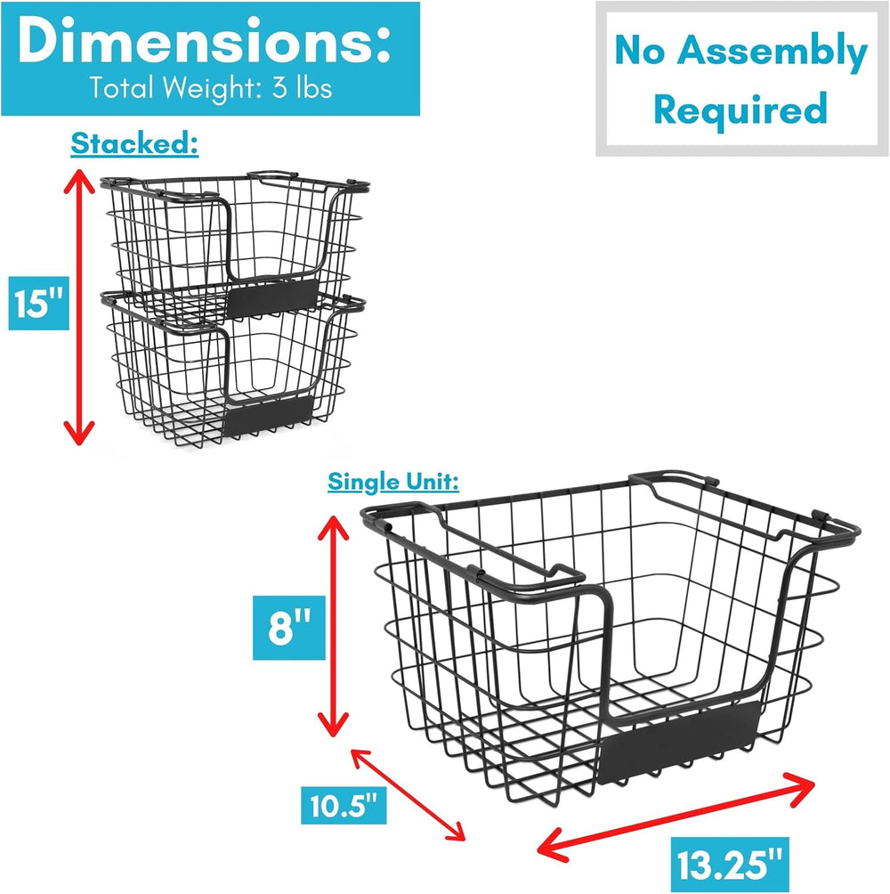 BirdRock Home Stacking Wire Market Baskets with Chalk Label | Set of 2 | Frui...
