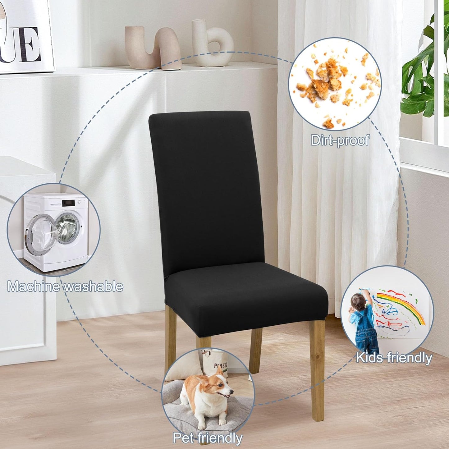 BIETYONE Stretch Dining Chair Covers Set of 6, Soft Removable Washable Kitchen Parsons Chair Slipcovers, High Elastic Seat Protector for Home Hotel Banquet