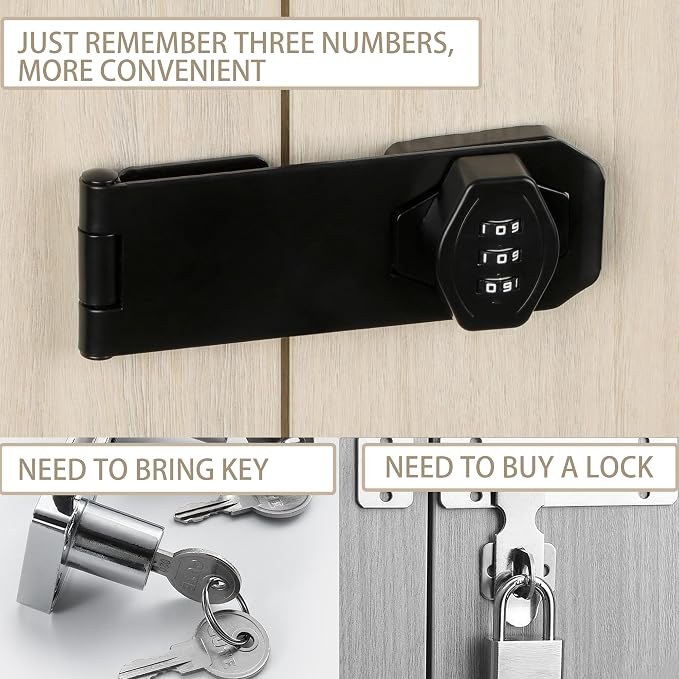 Password Rotary Hasp Locks, Digit Combination Lock Door Security Slide Latch - Image 9