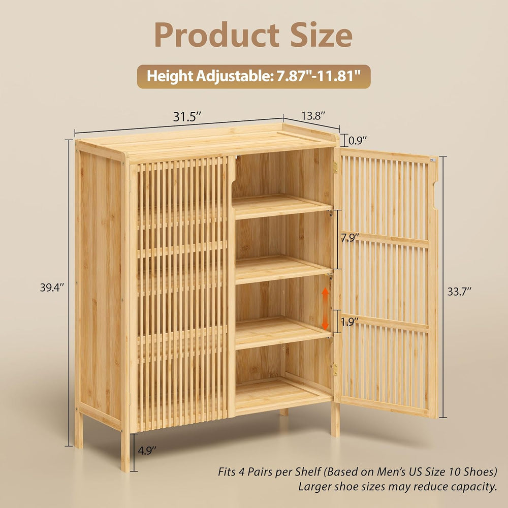 Bamboo Shoe Storage Cabinet for Entryway with Doors, Hidden Shoe Organizer