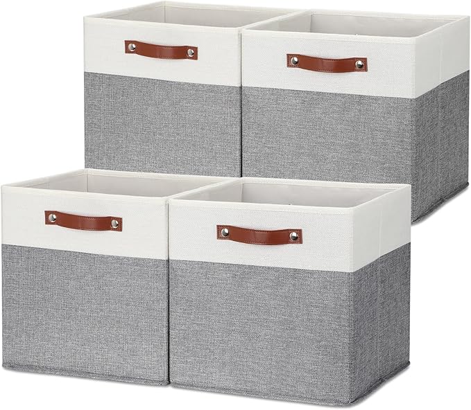 HNZIGE Foldable Storage Bins 13x13 Storage Cubes Set of 4 Fabric Linen Storage - Image 7