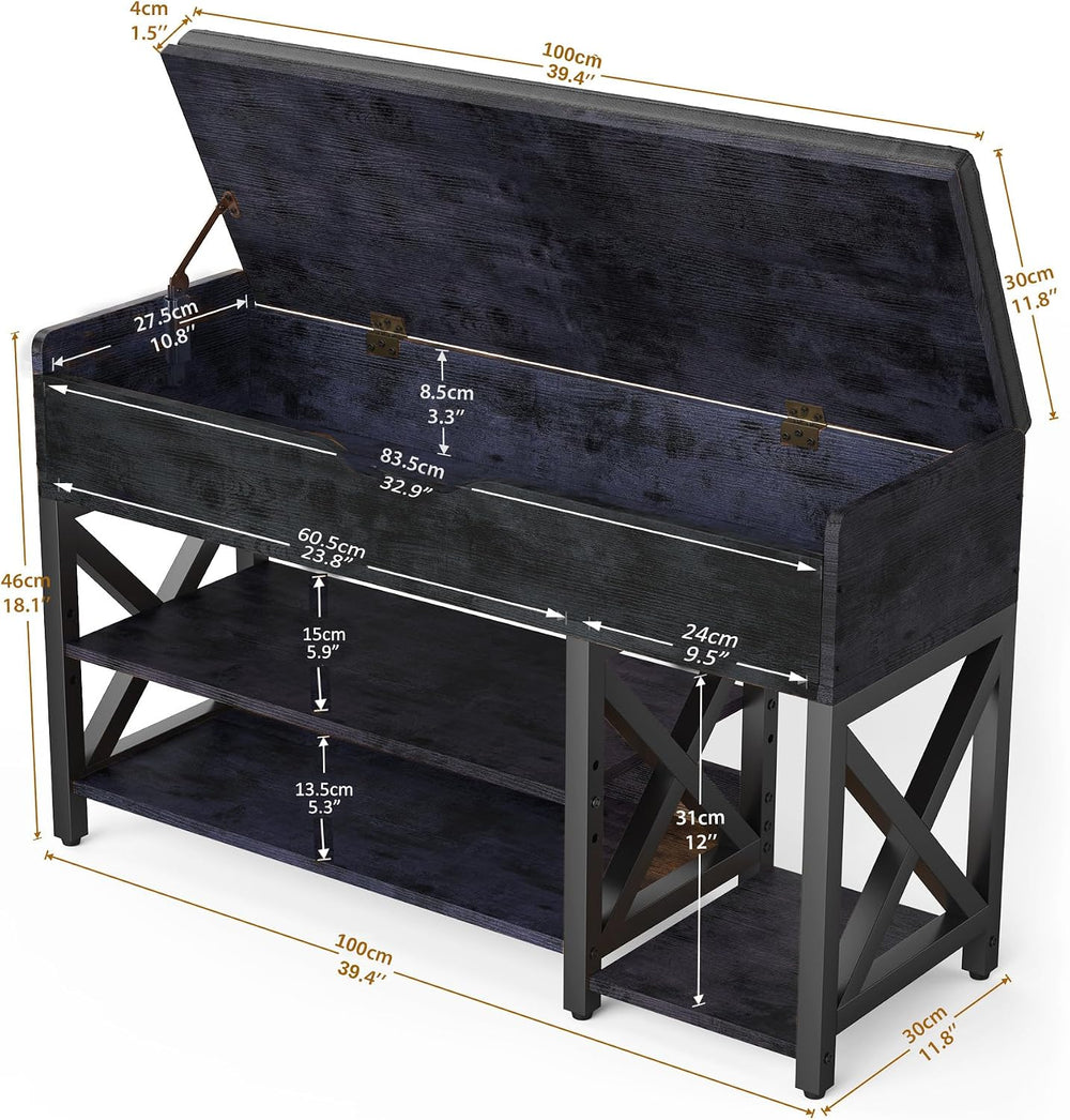 Shoe Bench, Lift Top Shoe Storage Bench, Adjustable Shelf Entryway Bench with...