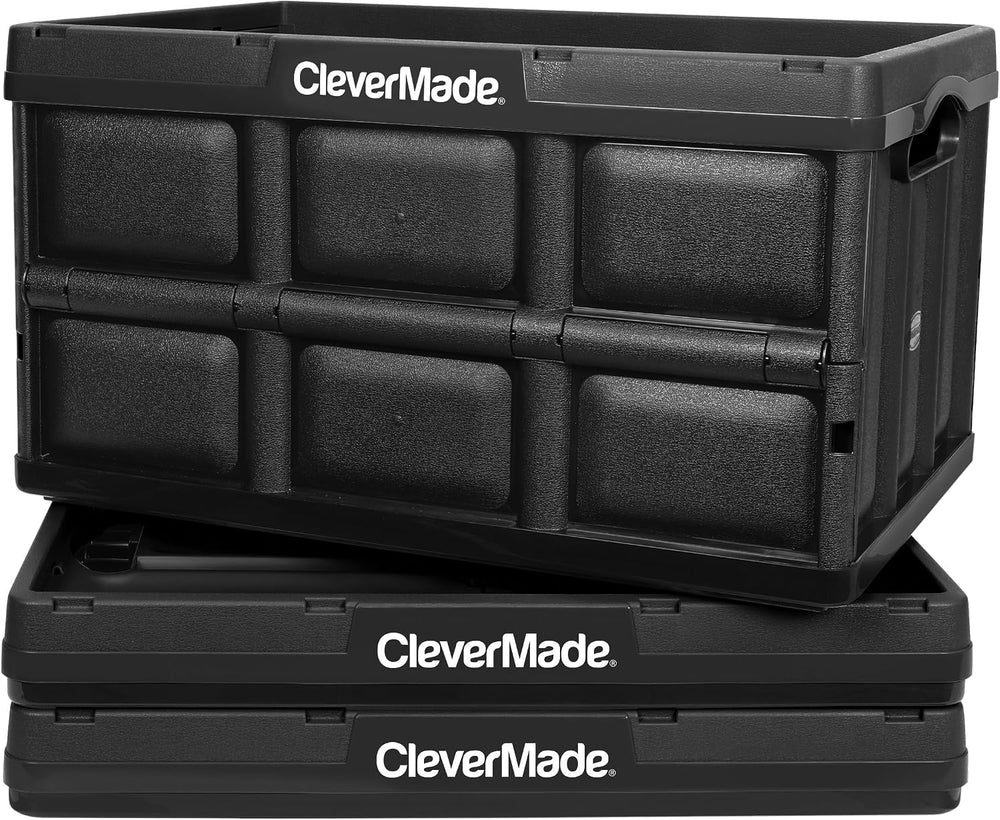 CleverMade Collapsible Storage Bins, 62L 3 Pack, 100 lb Stackable, Obsidian
