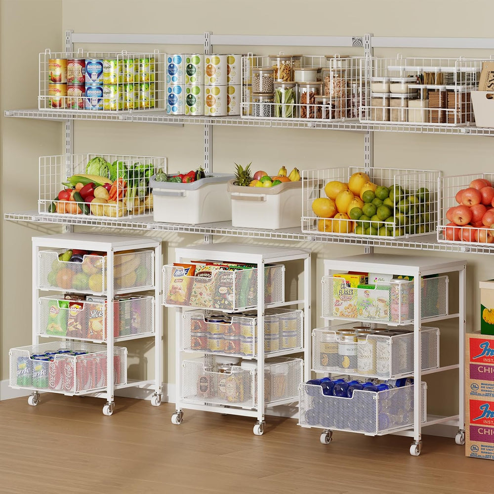 Kitchen Cart with Storage, 3-Tier Pantry Organizer and Storage Cart with Draw...