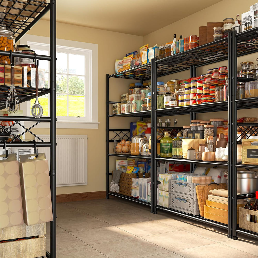 DurayLoly 5-Tier Metal Shelving with Hooks & Side Panel for Kitchen Pantry