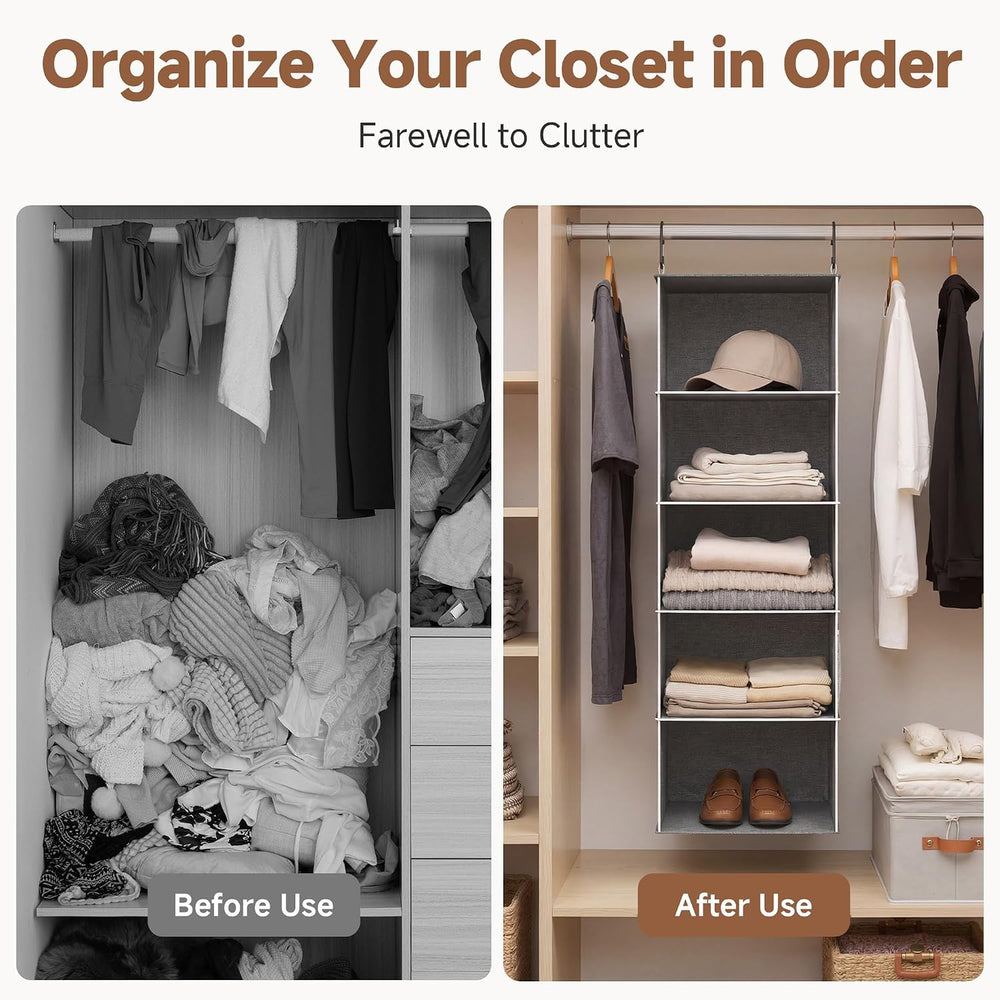 StorageWorks Hanging Closet Organizer for Small Closets, 5 Shelf