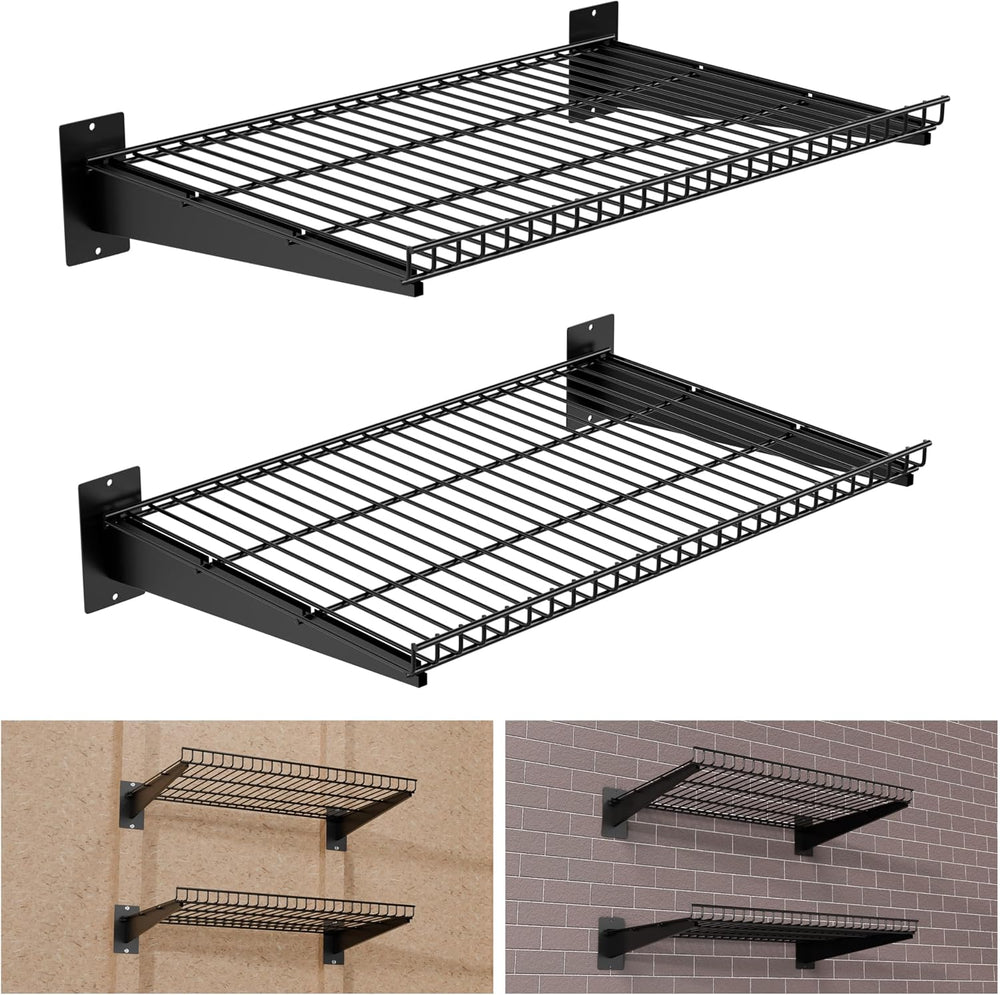 Garage Wall Shelving 24"x16.5" 2-Pack, Wall Mounted Shelves, Black