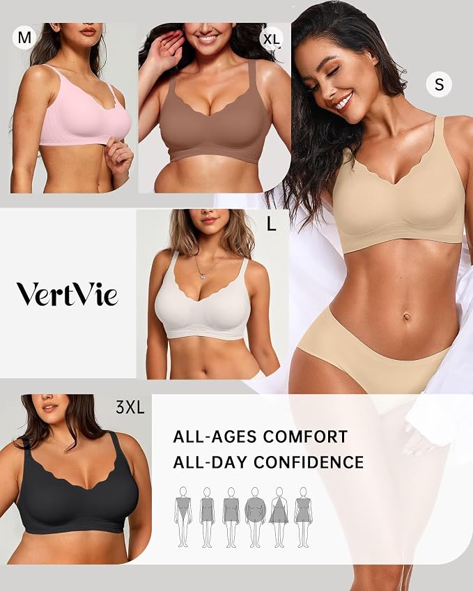 Vertvie Womens Seamless Bras No Underwire Supportive Wireless Push Up Full - Image 5