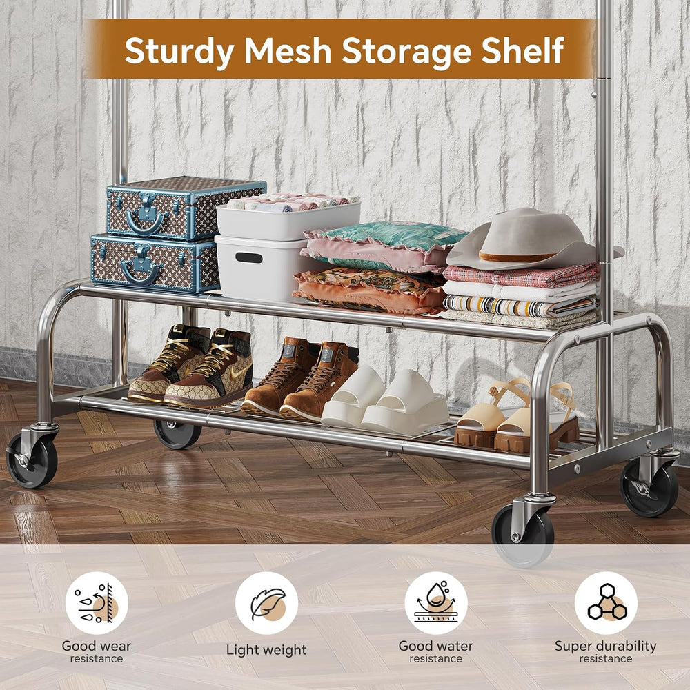 Simple Trending Heavy Duty Clothes Rack, Garment Rack with Extendable Side Ro...