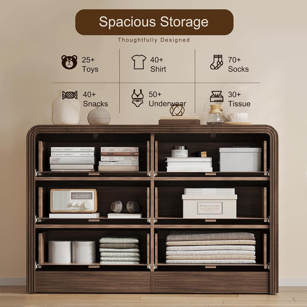 Decofy 47" W Fluted 6-Drawer Dresser for Bedroom, Walnut