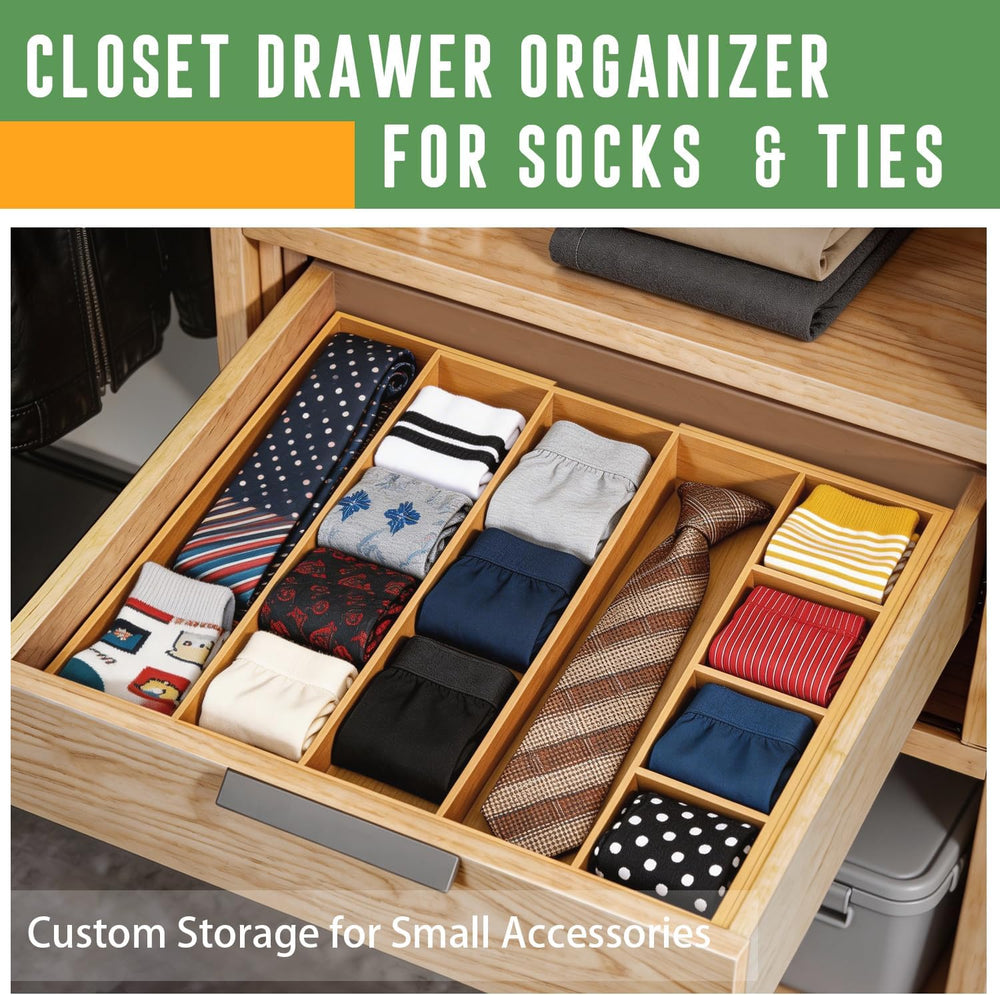 Bamboo Expandable Drawer Organizer, 15"-22" Storage Tray