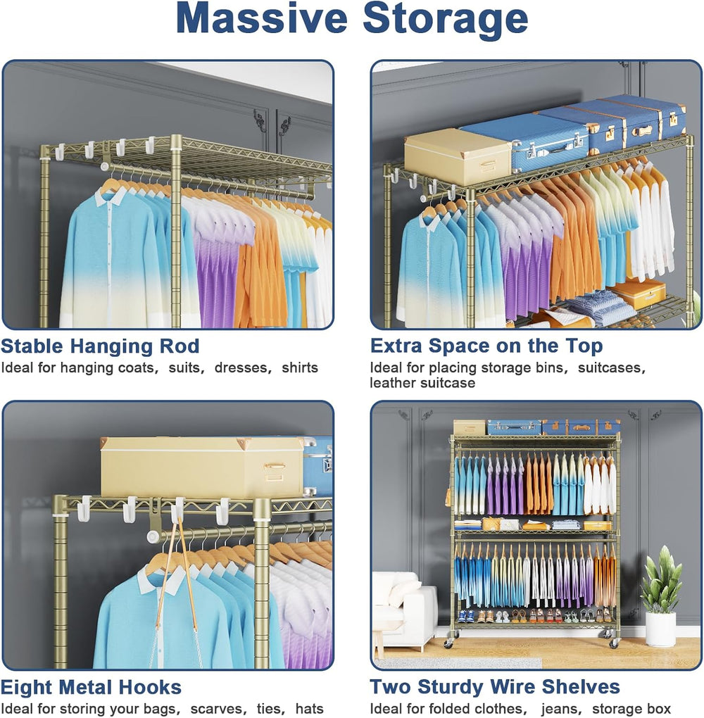 ULIFHOME P8 Max Heavy Duty Clothes Rack(With Extended Width Design) Rolling C...