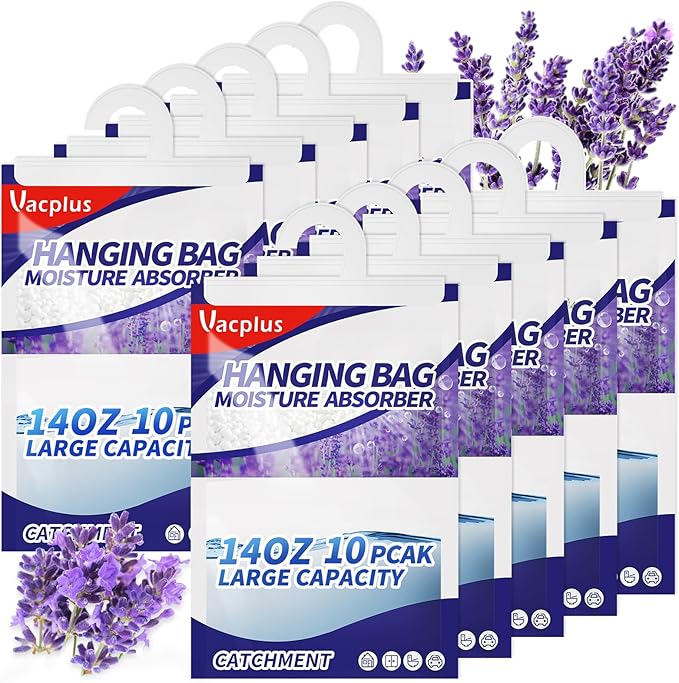 Vacplus Moisture Absorbers, Hanging Closet Dehumidifier Bags, Humidity Packs by Vacplus